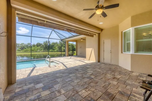 a view of an outdoor space and swimming pool