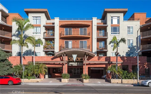 a front view of a multi story building