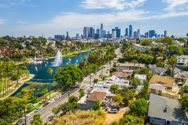 a aerial view of a house with a garden