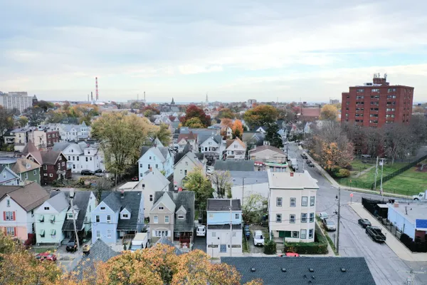 an aerial view of a city