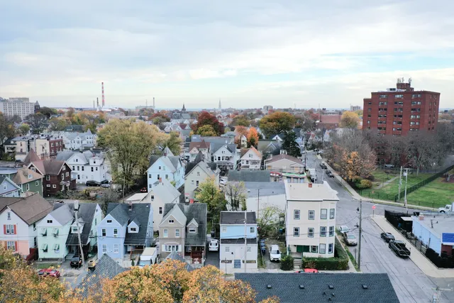 an aerial view of a city