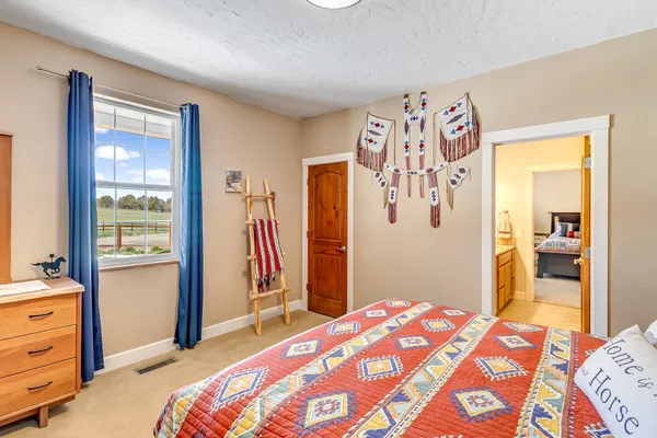 a bedroom with a bed and a dresser