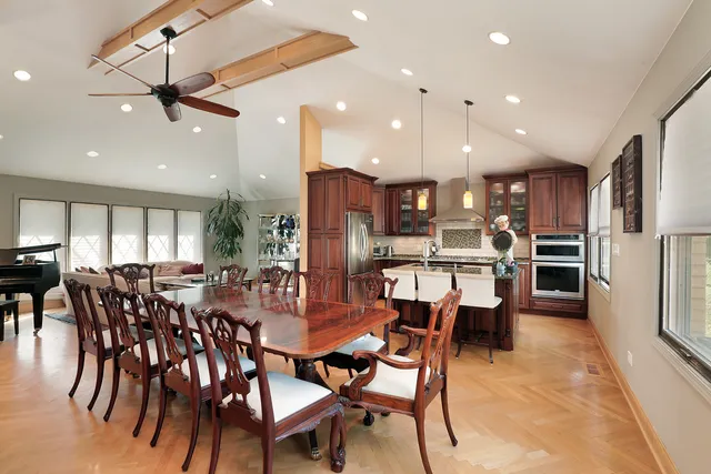 a view of a dining area with furniture
