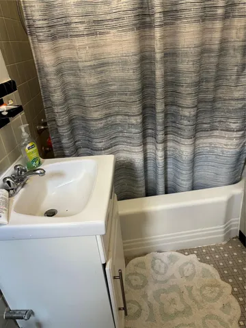 a bathroom with a bathtub