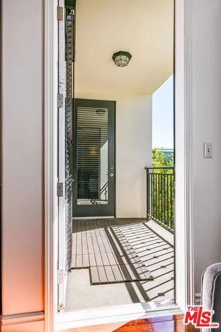 a view of a balcony from door