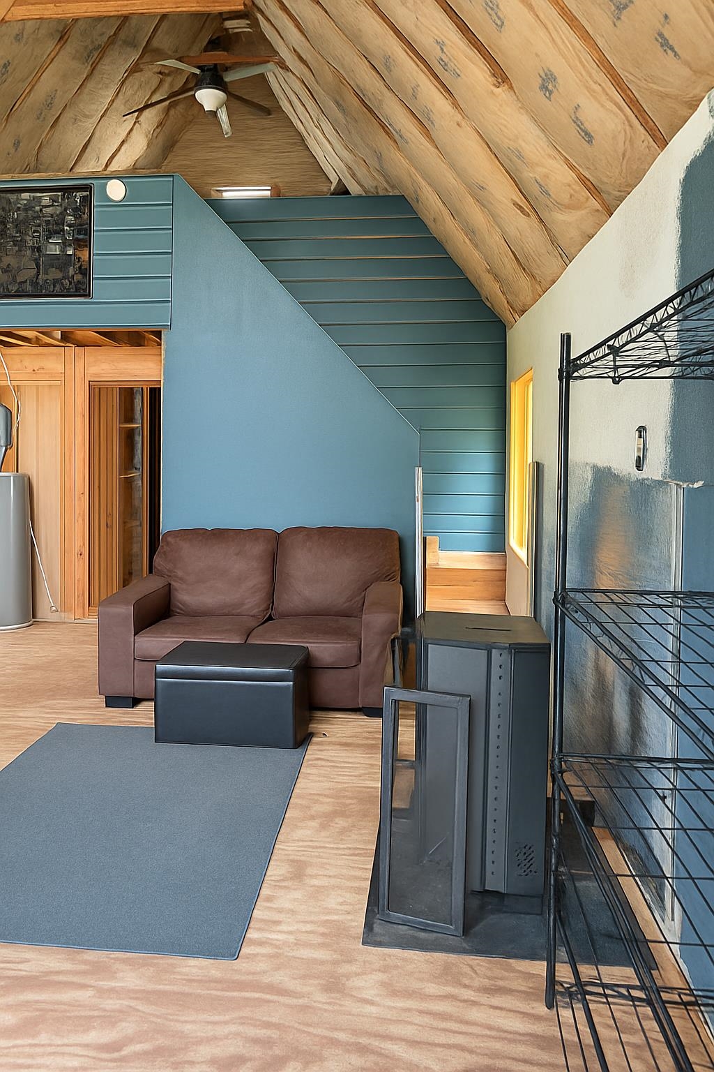 5344 Markusen Road Cromwell, MN 55726 - Photo 2 of 15 Living room with lofted ceiling, wooden ceiling, wood finished floors, and wooden walls