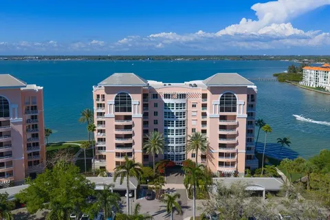 an aerial view of a multi story building