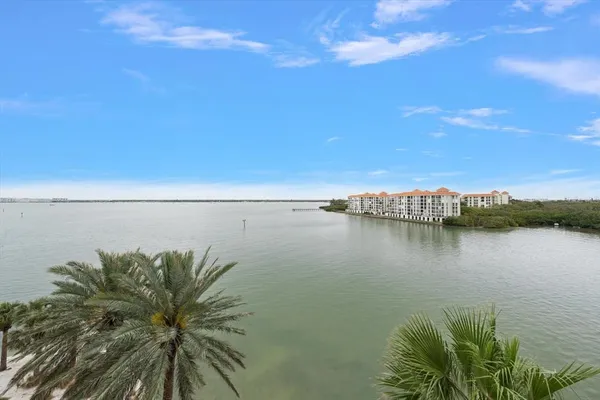 a view of a lake and mountain in the back