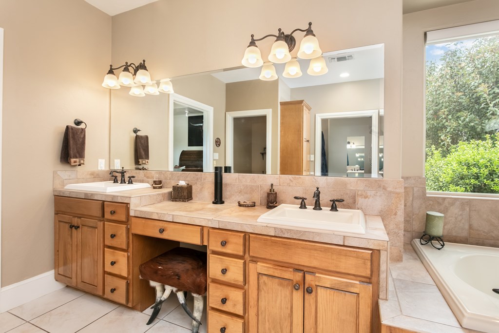 1320 Pass Creek Road East Center Point, TX 78010 - Photo 14 of 51 a bathroom with a sink vanity and a mirror