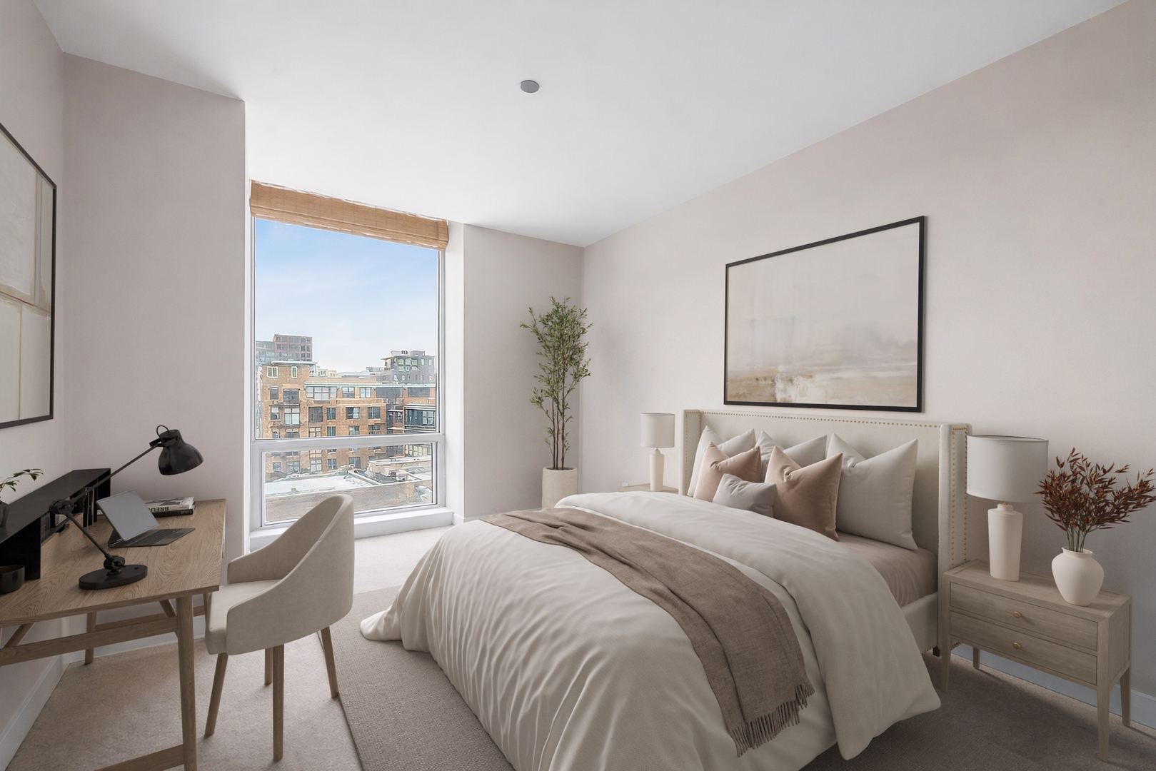 737 West Washington Boulevard, Unit 710 Chicago, IL 60661 - Photo 7 of 14 a bedroom with a bed and a large window