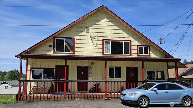 a front view of residential houses