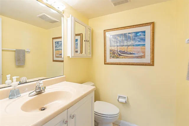a bathroom with a sink a toilet and a large mirror
