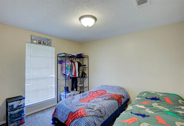 a bedroom with a bed and a closet