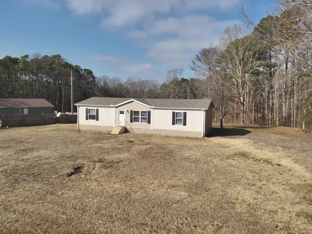 a view of a backyard with plants and trees