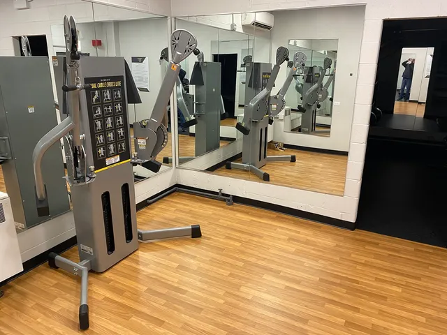 a room with gym equipment