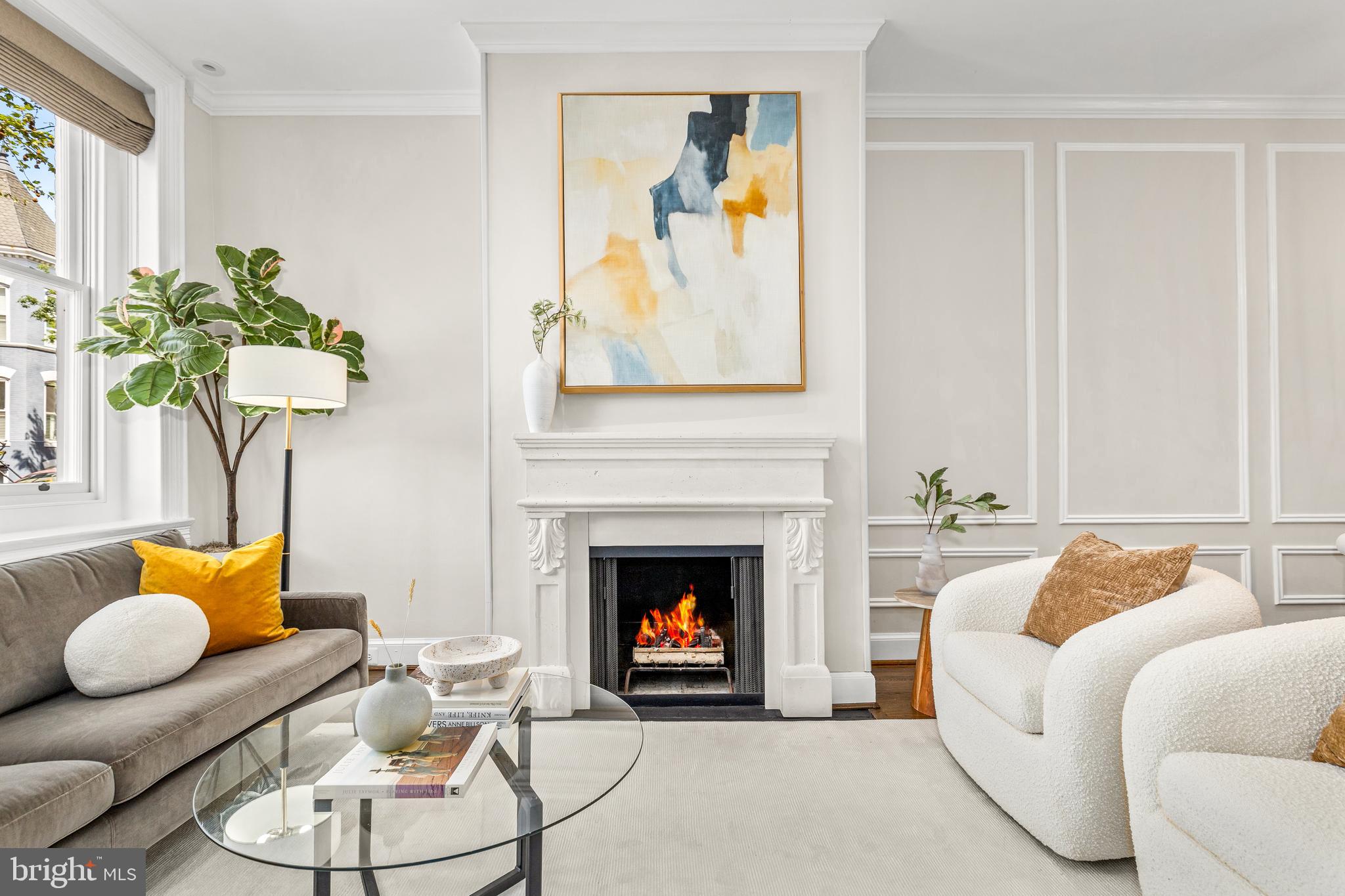 1213 29th Street Northwest Washington, DC 20007 - Photo 3 of 31 a living room with furniture potted plant and a fireplace