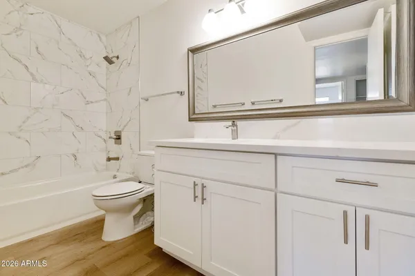 a bathroom with a sink a toilet and a mirror