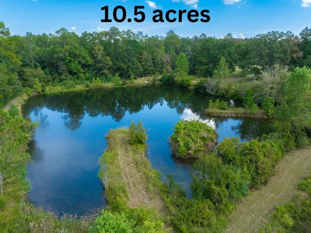 an aerial view of a house a yard and a lake view