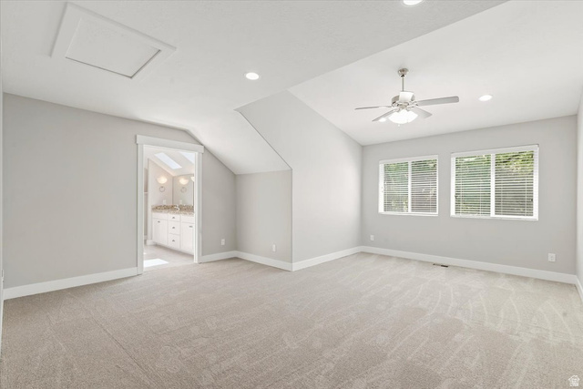 847 225 South Springville, UT 84663 - Photo 10 of 23 Master bedroom. Carpeted room featuring a vaulted ceiling with a ceiling fan, recessed lighting, and three windows with blinds