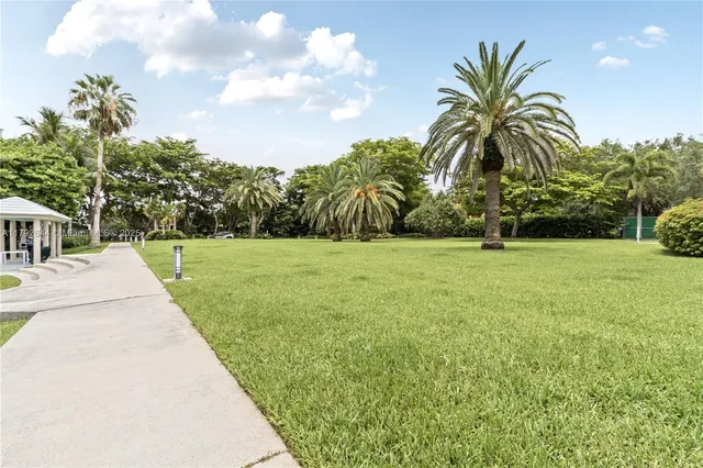 a view of a swimming pool with a garden