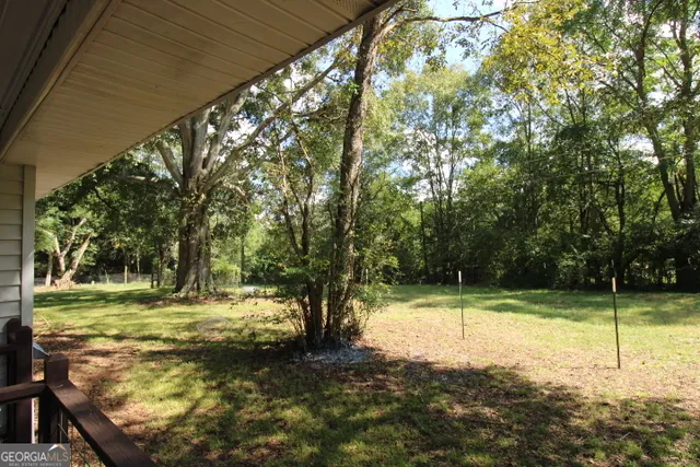 a view of a yard with a tree