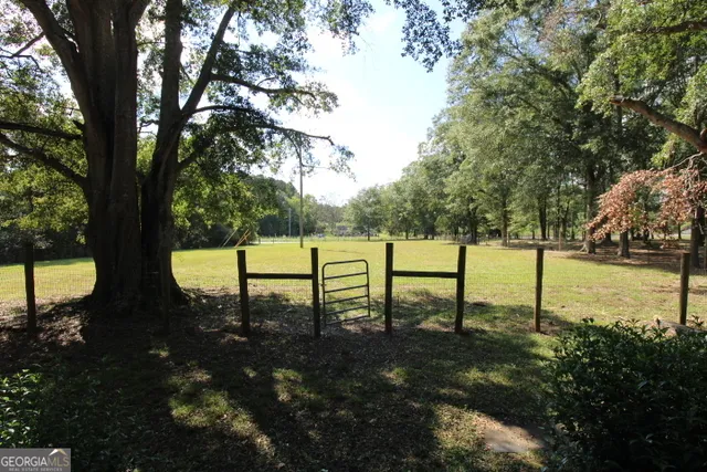 a view of a bench in a garden