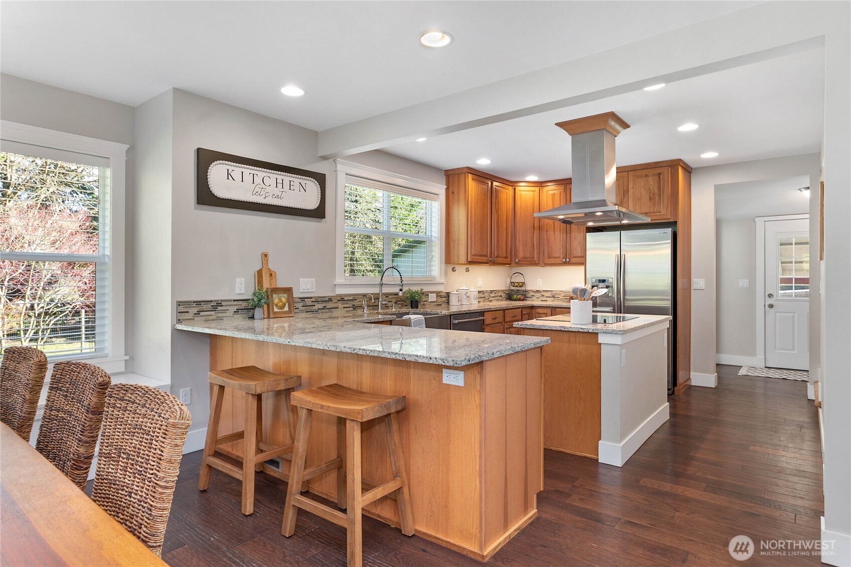 3269 Haynie Road Custer, WA 98240 - Photo 13 of 39 a kitchen with stainless steel appliances granite countertop a stove a sink a refrigerator and a refrigerator