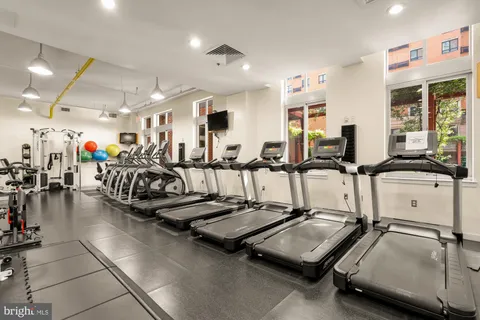 a view of a room with gym equipment