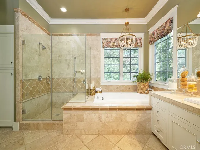 a view of yard with swimming pool and large trees