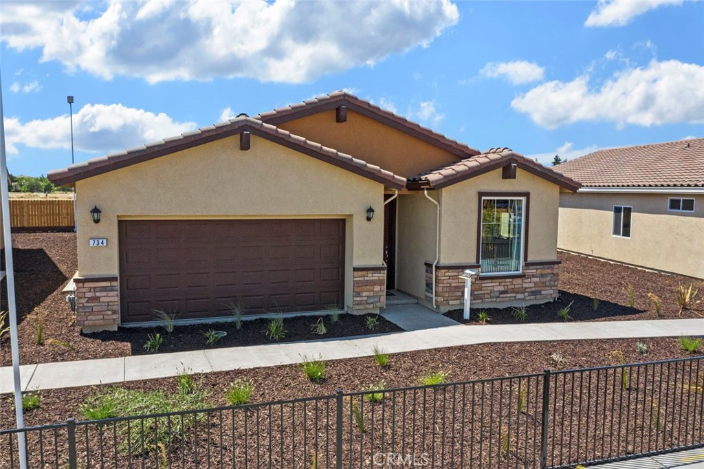 a front view of house with a garden