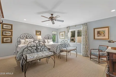 a bedroom with furniture