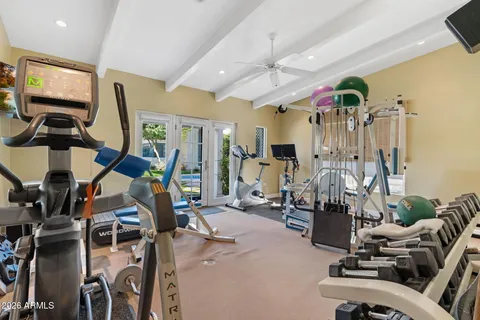 a view of a room with gym equipment