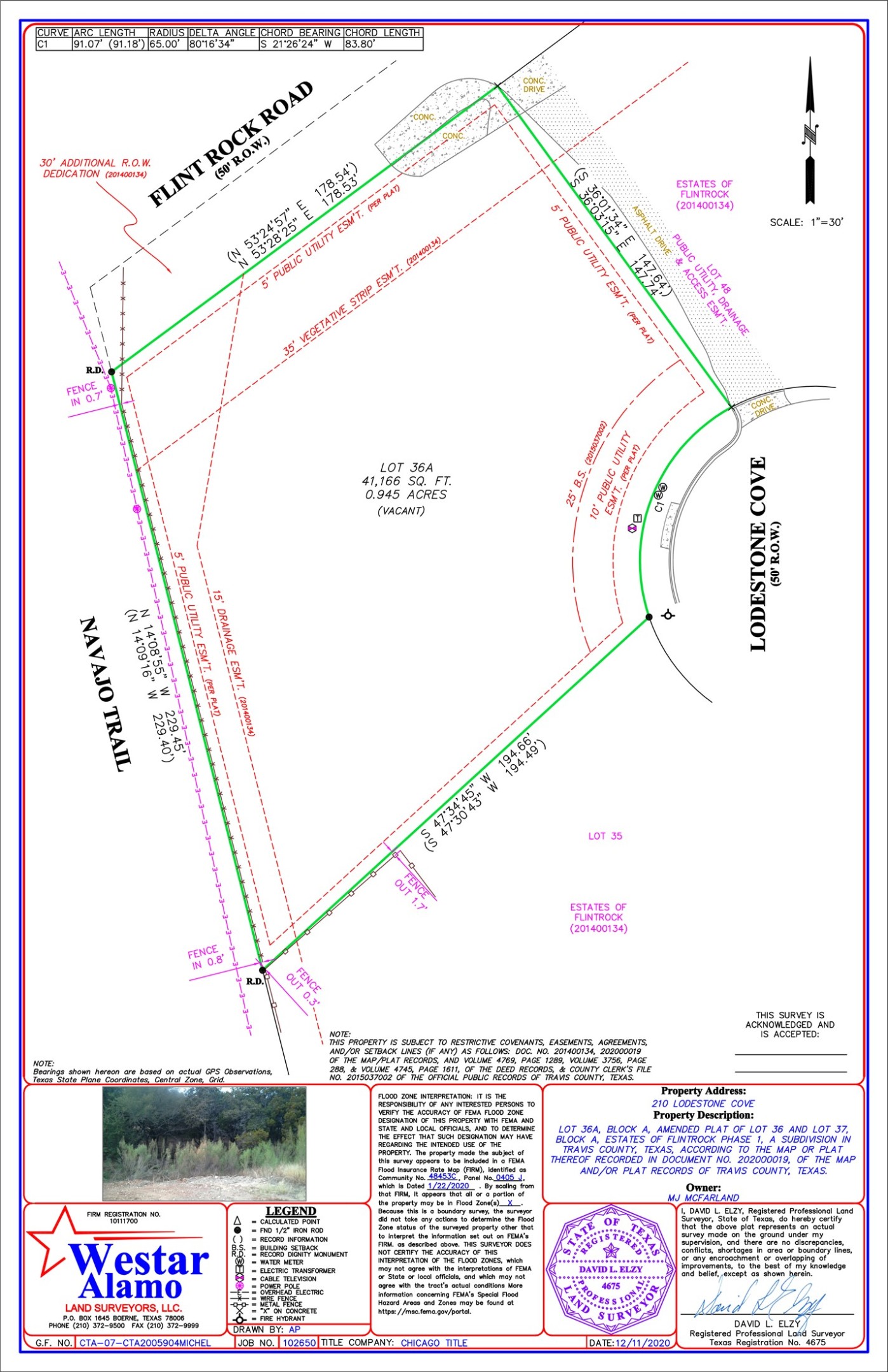 210 Lodestone Cove Austin, TX 78738 - Photo 31 of 32 Survey dated 12/11/2020.