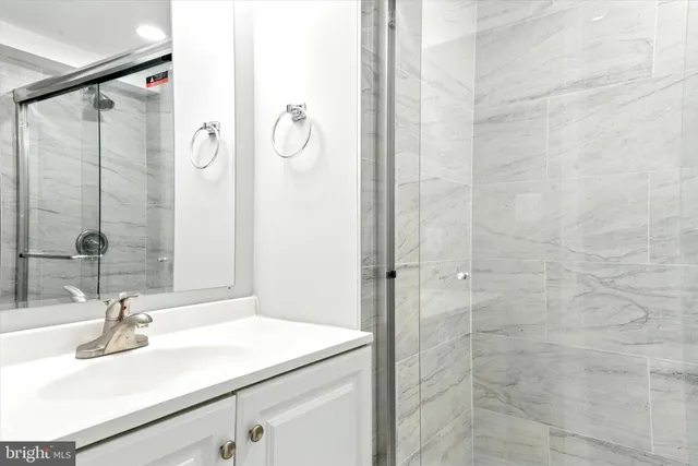 a view of a bathroom with a shower