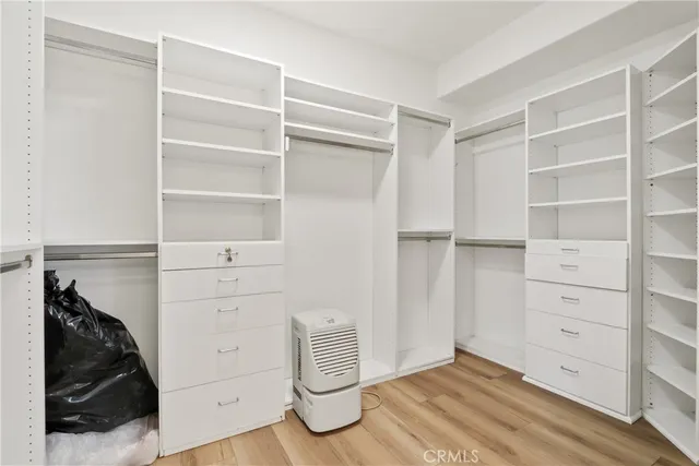 a view of walk in closet with clothes and shoes