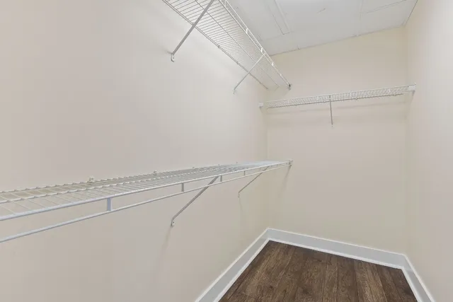 a view of a room with racks on the wall