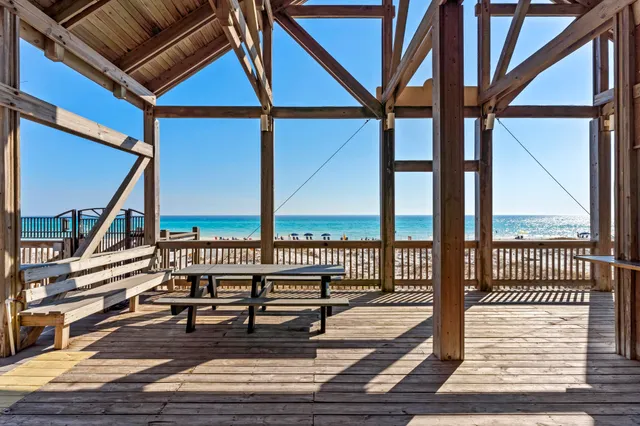 an aerial view of a swimming pool