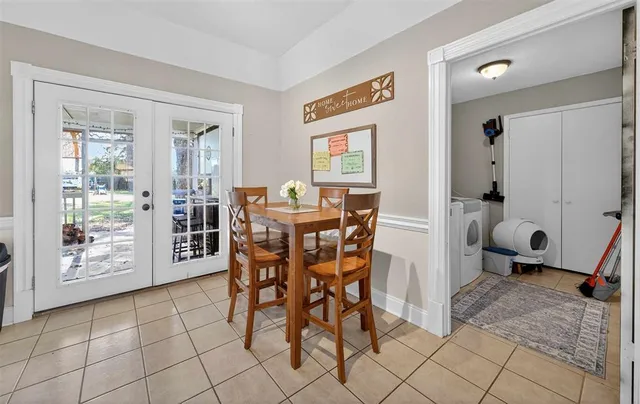 a dining room well furnished