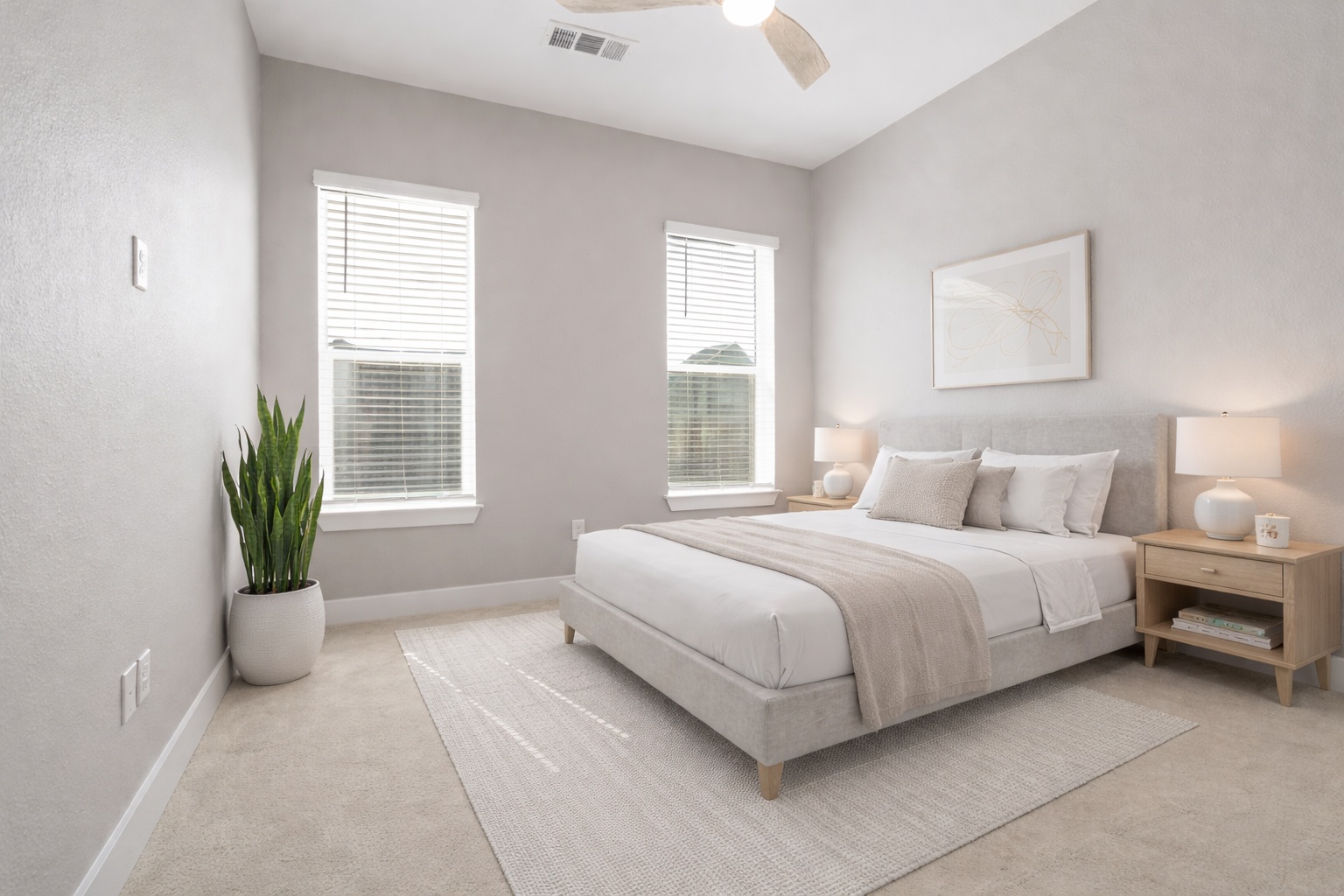 4501 Jackson Avenue, Unit 5205 Austin, TX 78731 - Photo 18 of 40 Bedroom featuring light carpet and a ceiling fan