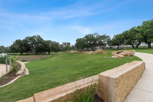 a view of a golf course with a garden