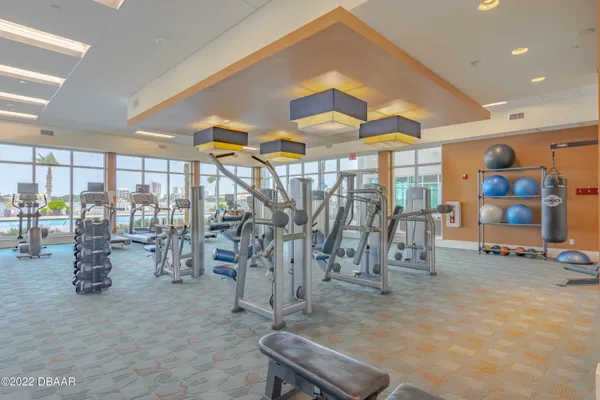 a view of a room with gym equipment