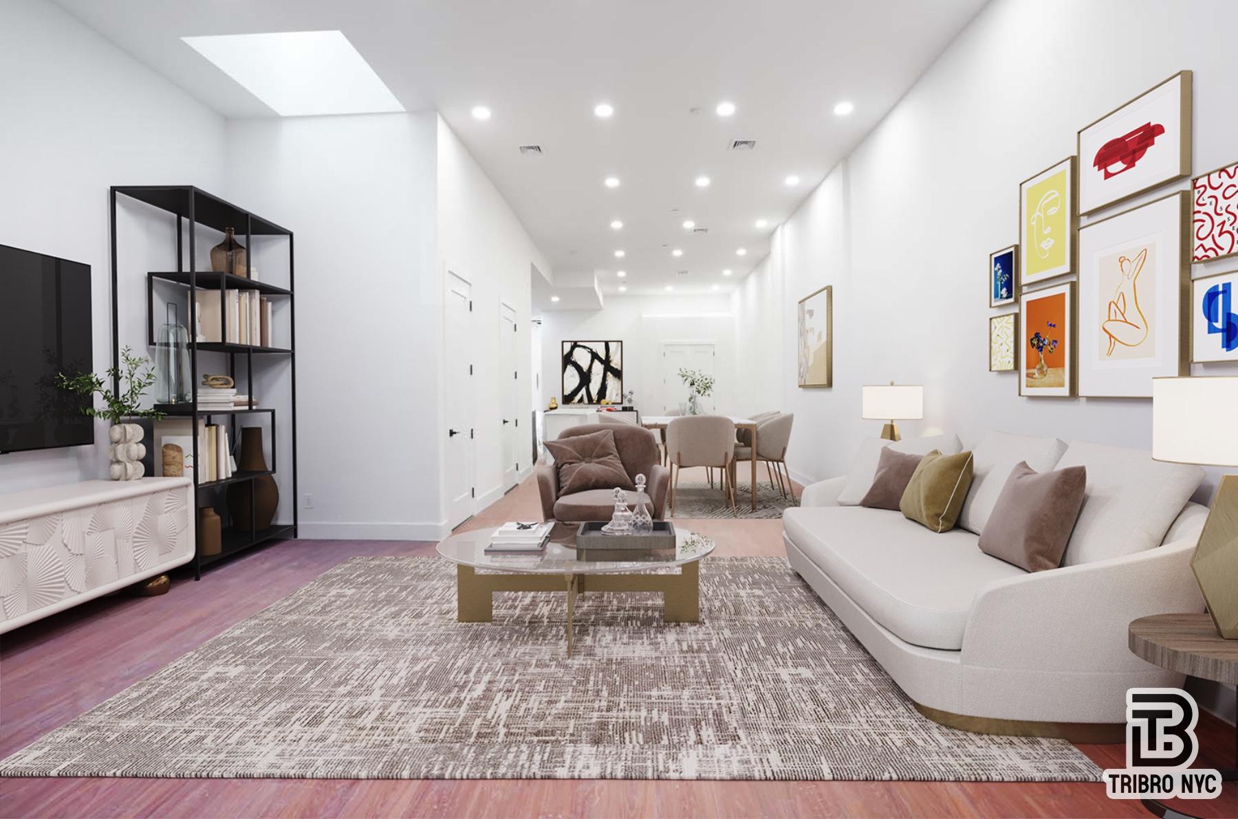 217 South 4th Street, Unit LOFT1 Brooklyn, NY 11211 - Photo 3 of 12 a living room with furniture and a book shelf