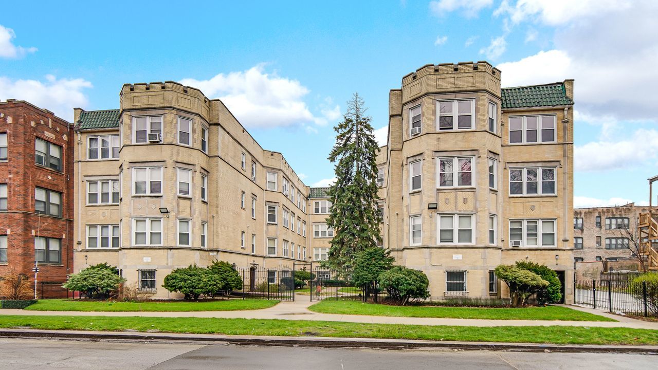 a front view of a multi story building