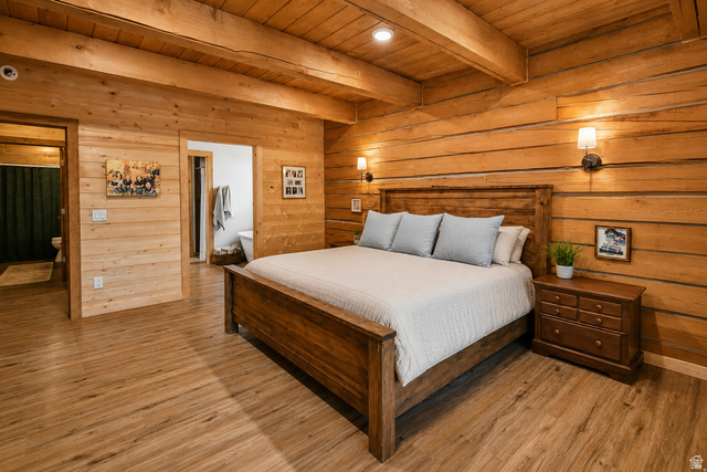 544 East 600 North, Unit 1 Joseph, UT 84739 - Photo 16 of 65 Wood-paneled room featuring a wood-finish flooring, exposed wood beams, and recessed ceiling lights
