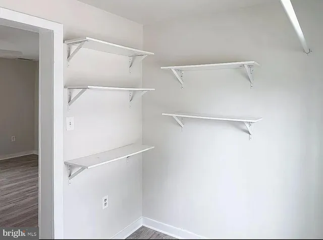 a view of an empty walk in closet