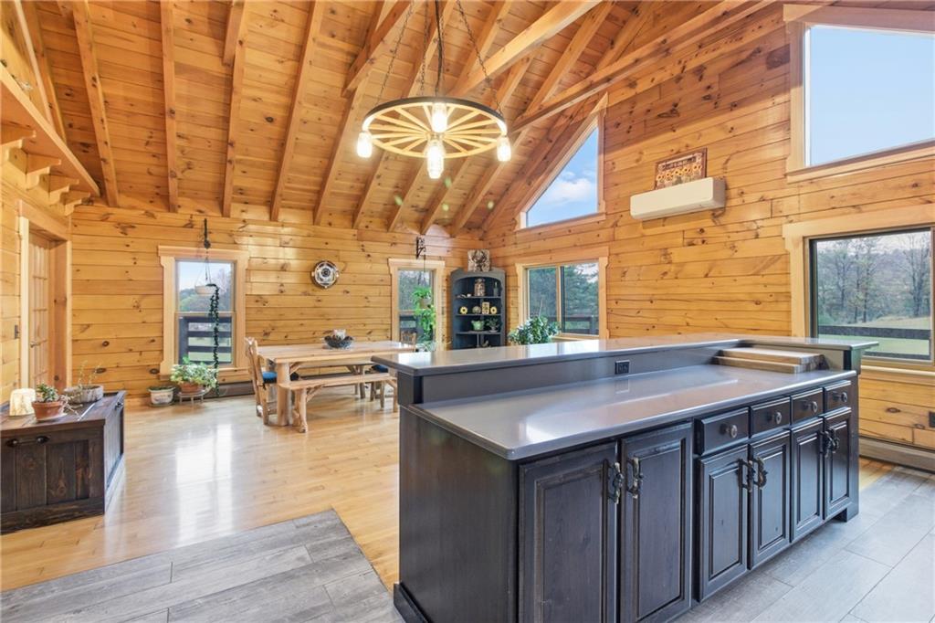 1089 Fire Tower Road Reynoldsville, PA 15851 - Photo 20 of 36 a view of a kitchen with kitchen island a large counter space a sink appliances and living room view