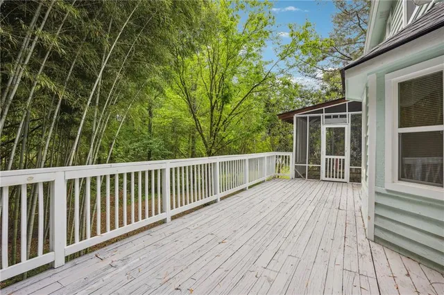 a view of a wooden roof deck