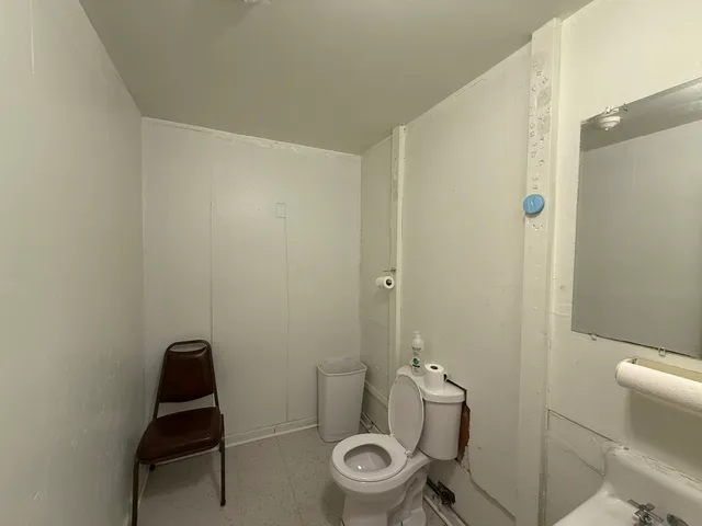 a bathroom with a toilet and a shower