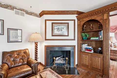 a living room with furniture or couch and a fireplace