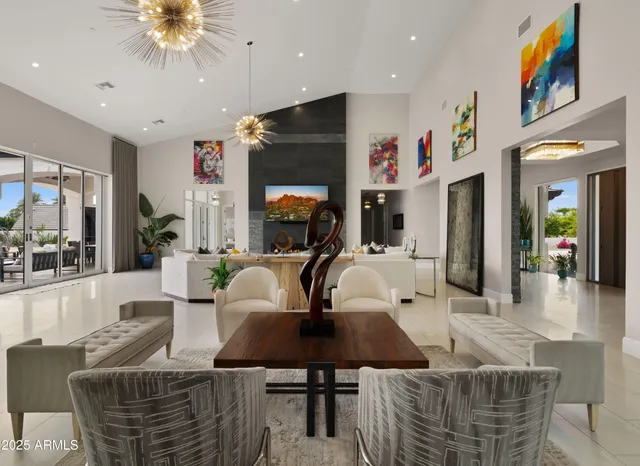 a living room with furniture and a couch